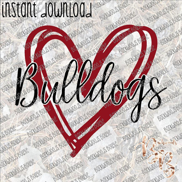 Scribble Heart Bulldogs Maroon INSTANT DOWNLOAD print file PNG