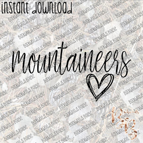 Scribble Heart Moutaineers INSTANT DOWNLOAD print file PNG