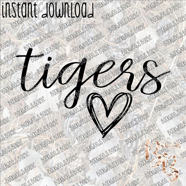 Scribble Heart Tigers INSTANT DOWNLOAD print file PNG