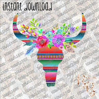 Serape Floral Bull Skull INSTANT DOWNLOAD print file PNG