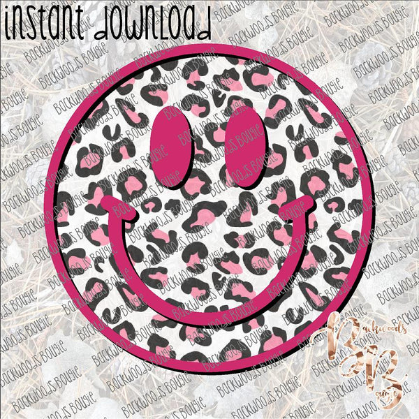 Smiley Face Pink Leopard INSTANT DOWNLOAD print file PNG