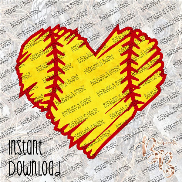 Softball Heart INSTANT DOWNLOAD print file PNG