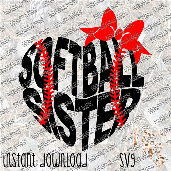 Softball Sister Heart INSTANT DOWNLOAD cut file SVG