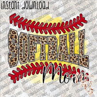 Softball Mom Stitches Leopard INSTANT DOWNLOAD print file PNG