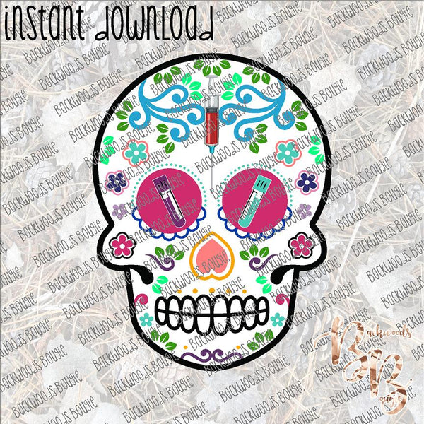 Sugar Skull Phlebotomy INSTANT DOWNLOAD print file PNG