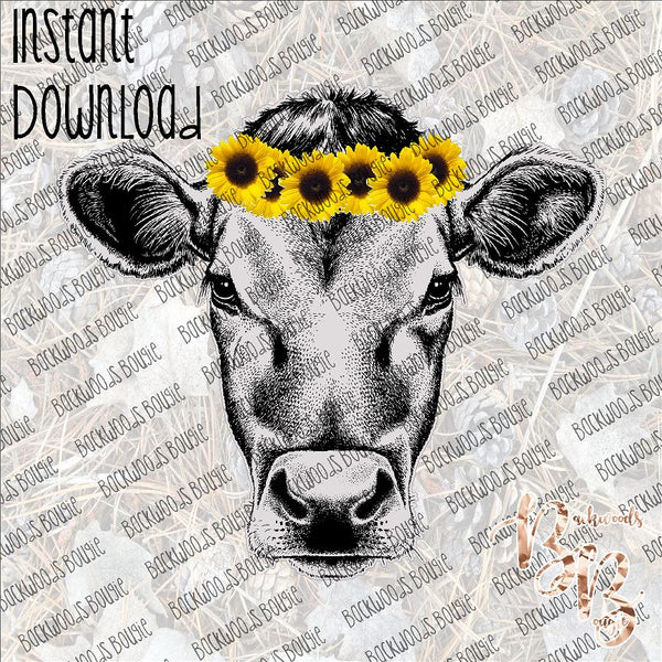 Sunflower Cow INSTANT DOWNLOAD print file PNG