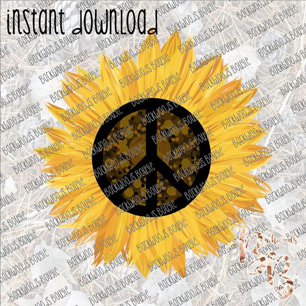 Sunflower Peace Sign INSTANT DOWNLOAD print file PNG