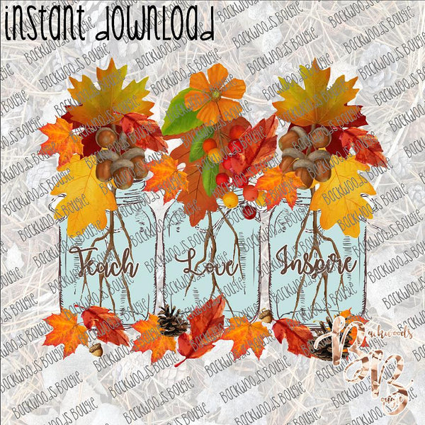 Teach Love Inspire Fall Mason Jar INSTANT DOWNLOAD print file PNG