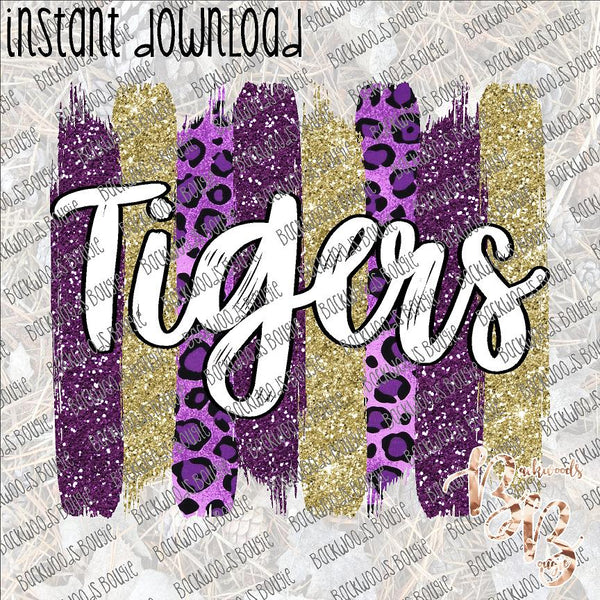 Tigers Brushstrokes Purple and Gold INSTANT DOWNLOAD print file PNG