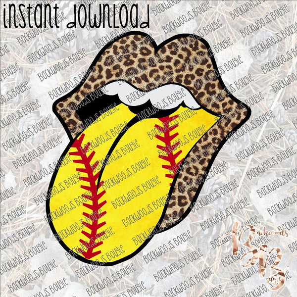 Tongue Out Softball Leopard INSTANT DOWNLOAD print file PNG