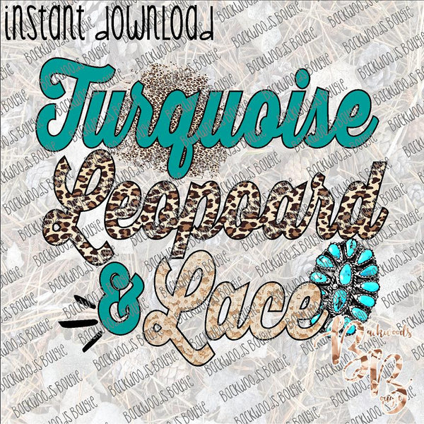 Turquoise Leopard and Lace INSTANT DOWNLOAD print file PNG