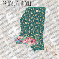 Turquoise Leopard Floral Mississippi INSTANT DOWNLOAD print file PNG