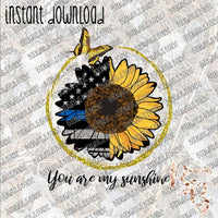 You are my Sunshine Sunflower Blue Line INSTANT DOWNLOAD print file PNG