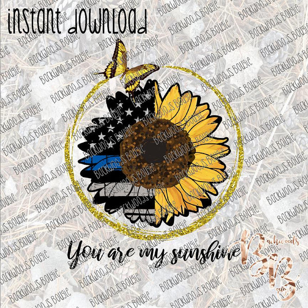 You are my Sunshine Sunflower Blue Line INSTANT DOWNLOAD print file PNG